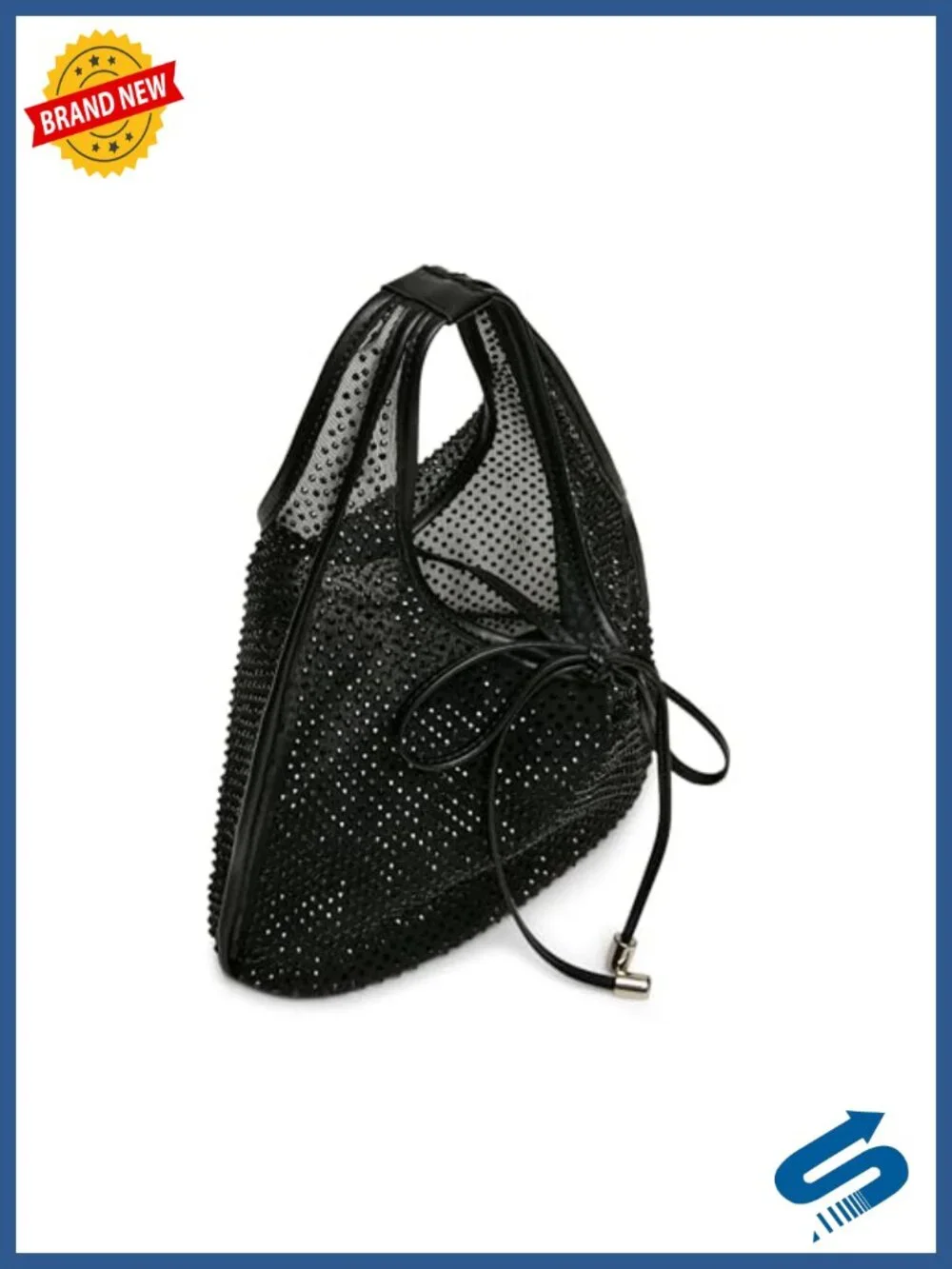 Mini Mesh Hobo with Rhinestone and Bow Details, Drawstring Closure